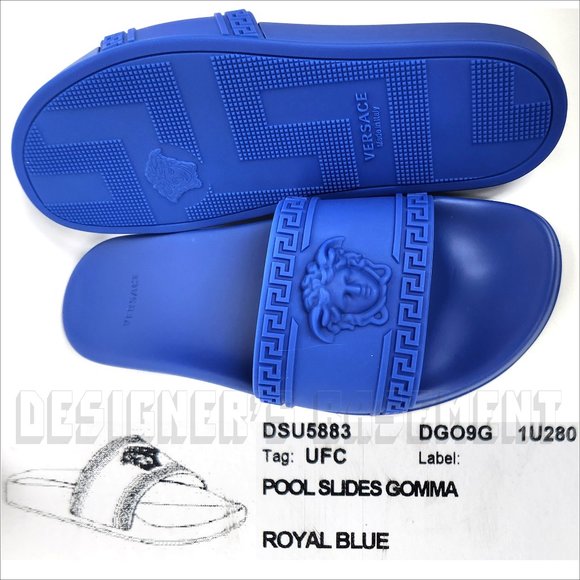 VERSACE men 41 EU - 8 US Royal Blue Rubber Medusa head FLIP-FLOP slide sandals - Picture 6 of 11